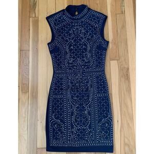 Va Va Voom Navy Blue Studded Formal Party Cocktail Dress Stretchy Size Small